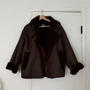 Zara Dark Brown Shearling Coat